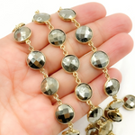 Load image into Gallery viewer, Pyrite Round Shape Bezel Gold Plated Wire Chain. PYR33