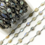 Load image into Gallery viewer, Labradorite Pear & Round Shape Bezel Oxidized Wire Chain. LAB25