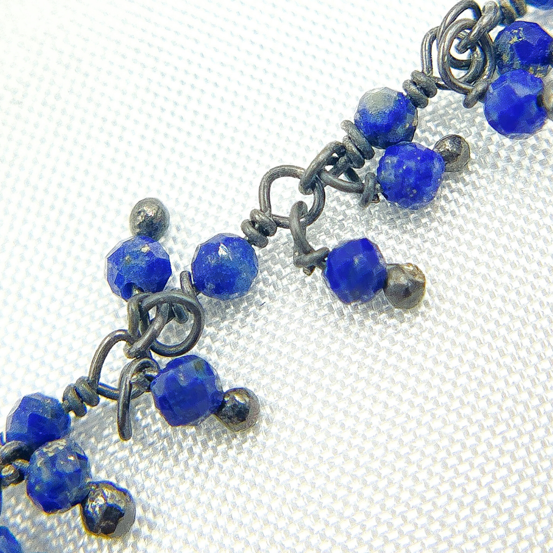 Lapis Lazuli Cluster Dangle Oxidized Wire Chain. LAP3