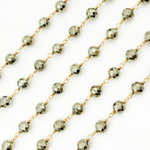 Load image into Gallery viewer, Pyrite Round shape Gold Plated 925 Sterling Silver Wire Chain. PYR67
