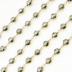 Load image into Gallery viewer, Pyrite Round shape Gold Plated 925 Sterling Silver Wire Chain.