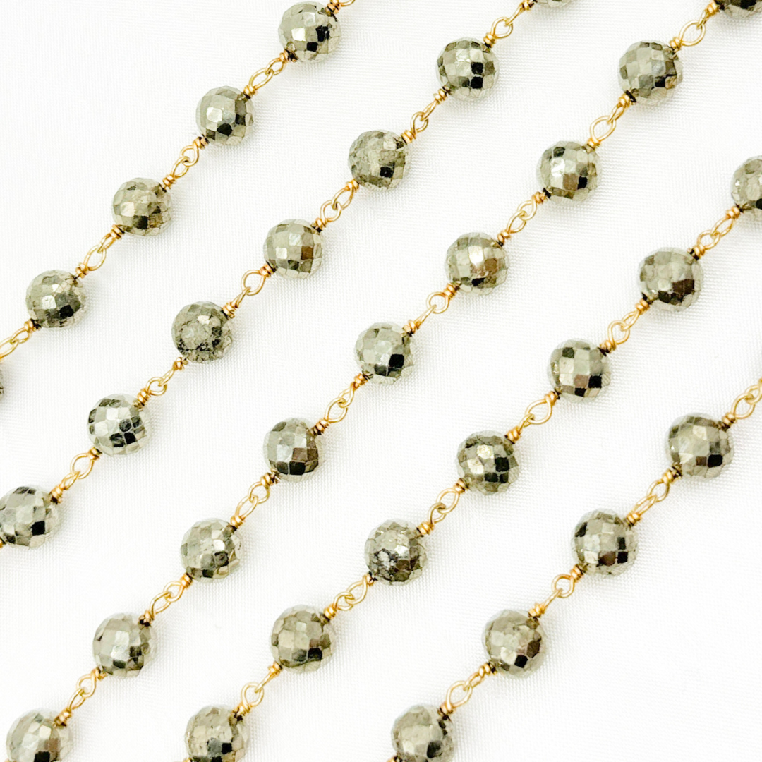 Pyrite Round shape Gold Plated 925 Sterling Silver Wire Chain. PYR67