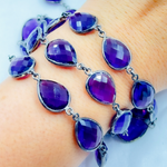 Load image into Gallery viewer, Hydro Amethyst Quartz Pear Shape Bezel Oxidized Wire Chain. AME4