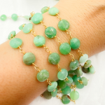 Load image into Gallery viewer, Chrysoprase Coin Shape Gold Plated Wire Chain. CHR16
