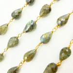 Load image into Gallery viewer, Labradorite Tear Drop Gold Plated 925 Sterling Silver Wire Chain. LAB5