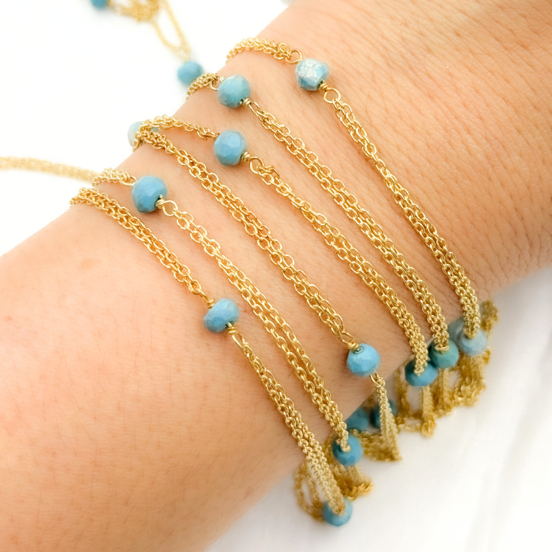 Turquoise Double Gold Plated Connected Wire Chain. TRQ12