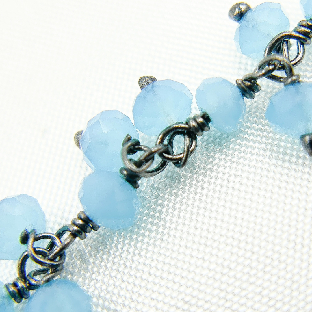 Blue Chalcedony Cluster Dangle 3.5mm Oxidized Wire Chain. BCL7