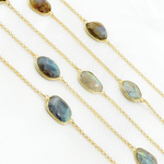 Load image into Gallery viewer, Labradorite Organic Shape Bezel Gold Plated Connected Chain. LAB55