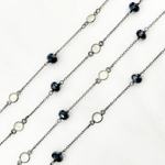 Load image into Gallery viewer, Coated Black Spinel Rondel Shape & White Topaz Oxidized Connected Wire Chain. CBS6