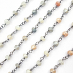 Load image into Gallery viewer, Coated Multi Moon stone Black Rhodium 925 Sterling Silver Wire Chain. CMS51