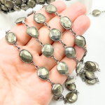 Load image into Gallery viewer, Pyrite Organic Shape Bezel Oxidized Wire Chain. PYR62