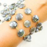 Load image into Gallery viewer, Coated Labradorite Coin Shape Gold Plated Wire Chain