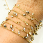 Load image into Gallery viewer, Steel Pyrite Drop & CZ Pear Shape Dangle Oxidized Wire Chain.