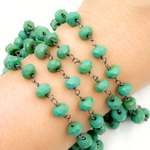 Load image into Gallery viewer, Green Turquoise Rondel Shape Oxidized Wire Chain. TRQ50
