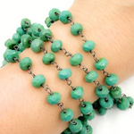 Load image into Gallery viewer, Green Turquoise Rondel Shape Oxidized Wire Chain. TRQ50