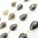 Load image into Gallery viewer, Smoky Quartz Pear Shape Gold Plated 925 Sterling Silver Wire Chain. SMQ16

