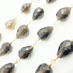 Load image into Gallery viewer, Smoky Quartz Pear Shape Gold Plated 925 Sterling Silver Wire Chain. SMQ16