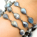 Load image into Gallery viewer, Coated Labradorite Pear Shape Bezel Oxidized Wire Chain. CLB11
