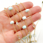 Load image into Gallery viewer, Peruvian Opal Rondel Shape &amp; White Topaz Gold Plated Connected Wire Chain. PO2
