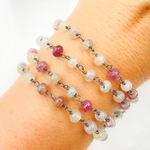 Load image into Gallery viewer, Multi Sapphire Pink Smooth Oxidized Wire Chain. MSA12