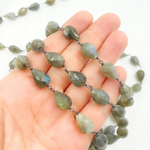 Load image into Gallery viewer, Labradorite Tear Drop Shape Oxidized Wire Chain. LAB92