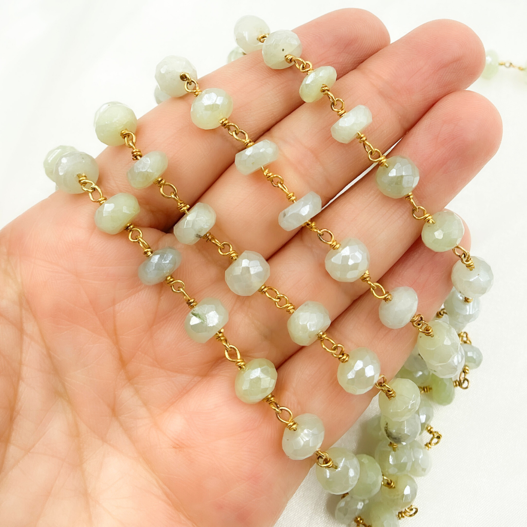 Coated Prehnite Gold Plated Wire Chain. CPR7