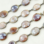 Load image into Gallery viewer, Coated Chocolate Moonstone Organic Shape Bezel Oxidized Wire Chain. CMS9
