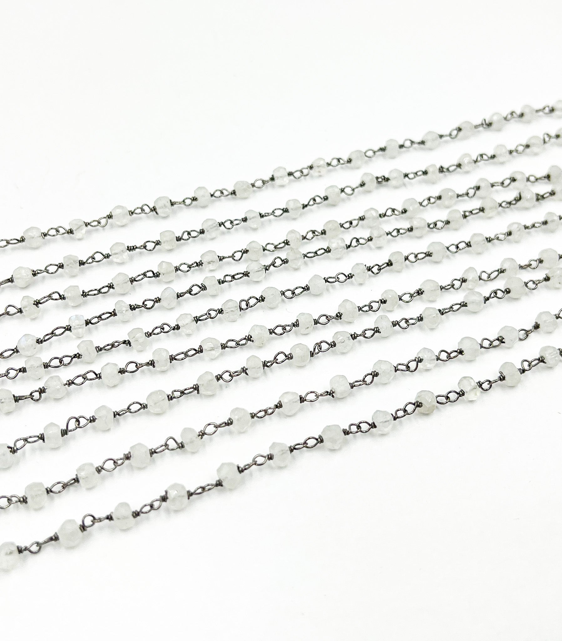White Moonstone Oxidized 925 Sterling Silver Wire Chain