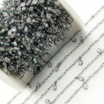Load image into Gallery viewer, Coated Green Quartz & CZ Dangle Oxidized Wire Chain. CQU44