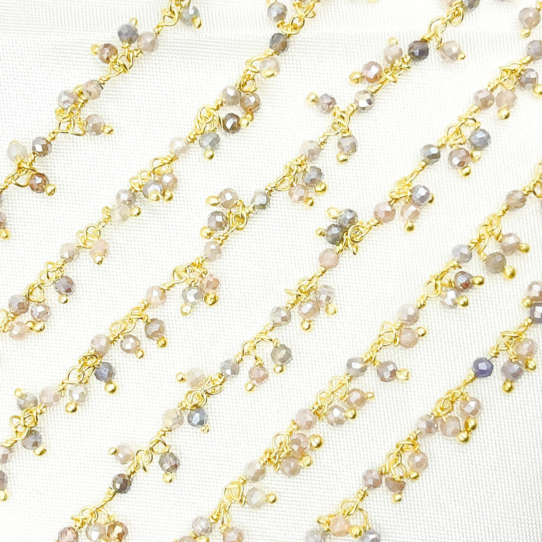 Coated Multi Moonstone Cluster Dangle Gold Plated Wire Chain. CMS42
