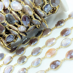 Load image into Gallery viewer, Coated Chocolate Organic Shape Bezel Gold Plated Wire Chain. CMS6