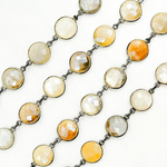 Load image into Gallery viewer, Coated White Moonstone Round Shape Bezel Oxidized Wire Chain. CMS15