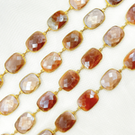 Load image into Gallery viewer, Coated Chocolate Moonstone Rectangular Shape Bezel Gold Plated Silver Wire Chain. CMS29