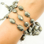 Load image into Gallery viewer, Pyrite Oval Shape Oxidized Wire Chain. PYR45