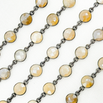 Load image into Gallery viewer, Coated White Moonstone Round Shape Bezel Oxidized Wire Chain. CMS101