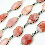 Load image into Gallery viewer, Strawberry Quartz Organic Shape Bezel Oxidized Wire Chain