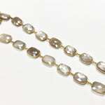 Load image into Gallery viewer, Coated Grey Moonstone Rectangular Shape Bezel Gold Plated Silver Wire Chain. CMS27