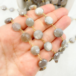 Load image into Gallery viewer, Coated Taupe Moonstone Gold Plated Wire Chain. CMS84