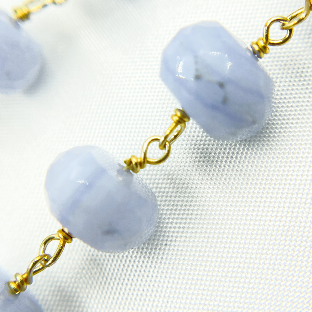 Blue Lace Agate Gold Plated Wire Chain. BLU4