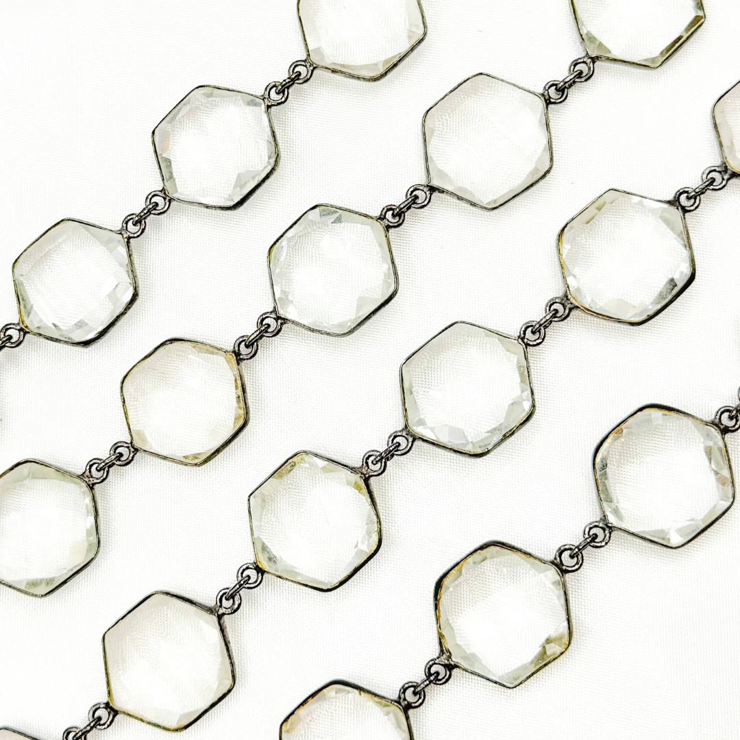 Crystal Hexagon Shape Bezel Oxidized Wire Chain. CR33