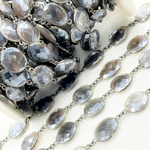 Load image into Gallery viewer, Coated Grey Moonstone Organic Shape Bezel Oxidized Wire Chain. CMS3