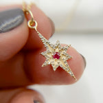 Load image into Gallery viewer, GDP186. 14k Solid Gold Diamond and Ruby Star Charm