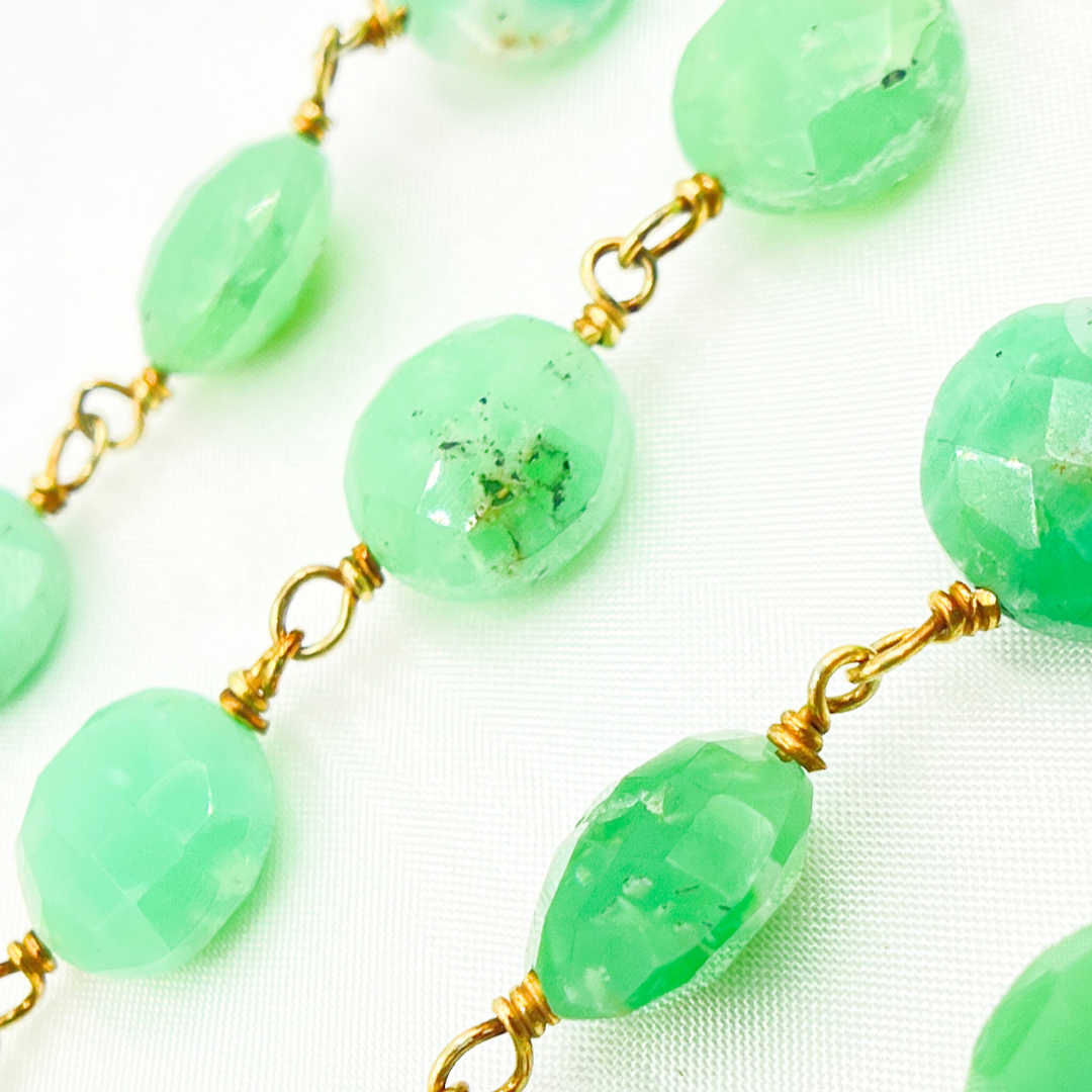 Chrysoprase Coin Shape Gold Plated 925 Sterling Silver Wire Chain. CHR15