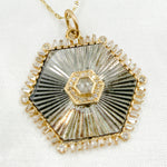 Load image into Gallery viewer, 14K Solid Gold Diamonds and Black Rhodium Sterling Silver Hexagon Charm. KSG60