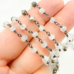 Load image into Gallery viewer, Moonstone & Pyrite Oxidized Wire Chain.
