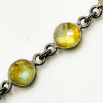 Load image into Gallery viewer, Labradorite Round Shape Bezel Oxidized 925 Sterling Silver Wire Chain. LAB24