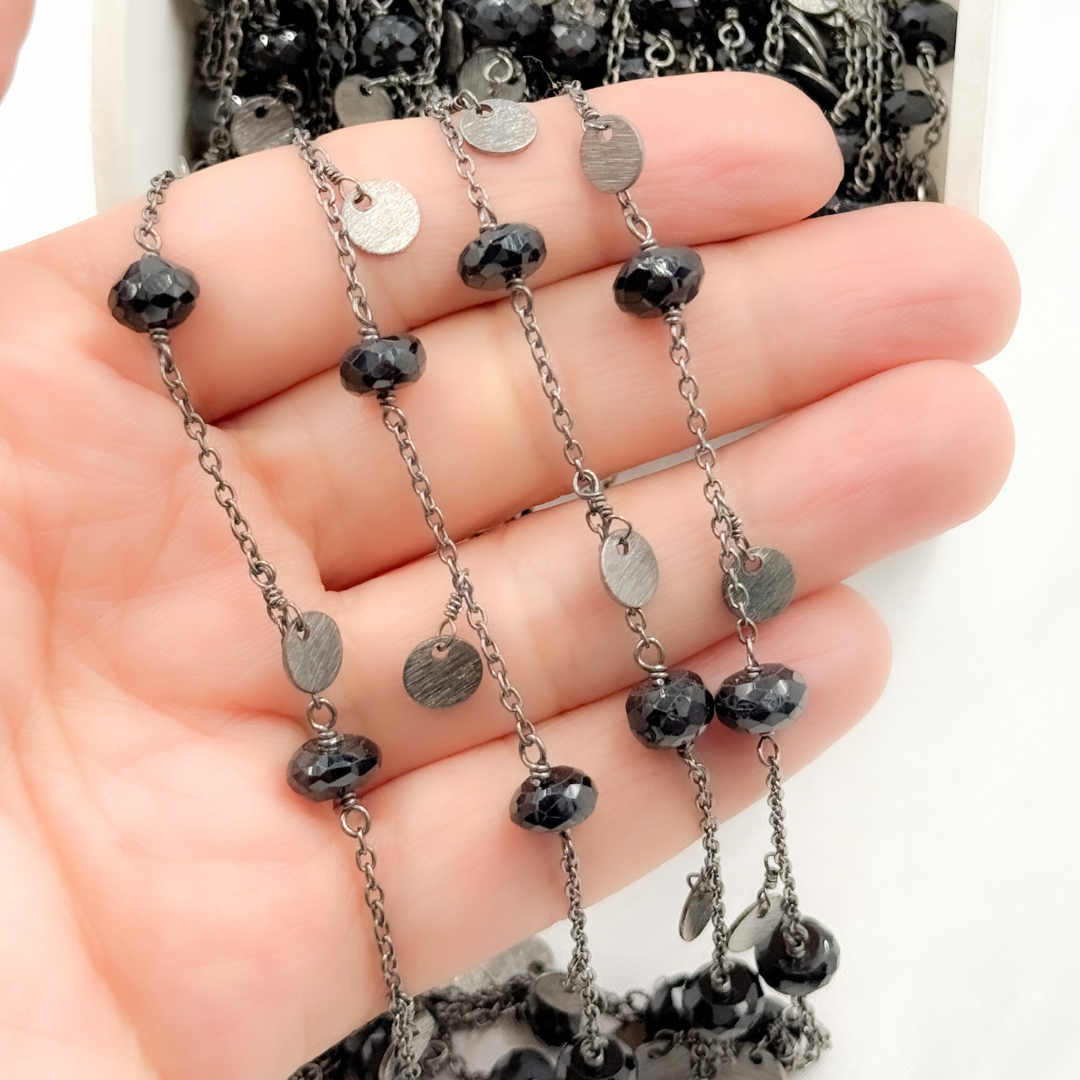 Black Spinel and Dangle Disc Oxidized Wire Chain. BSP35