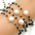 Load image into Gallery viewer, Coated Black Spinel & Pearl Gold Plated Wire Chain.