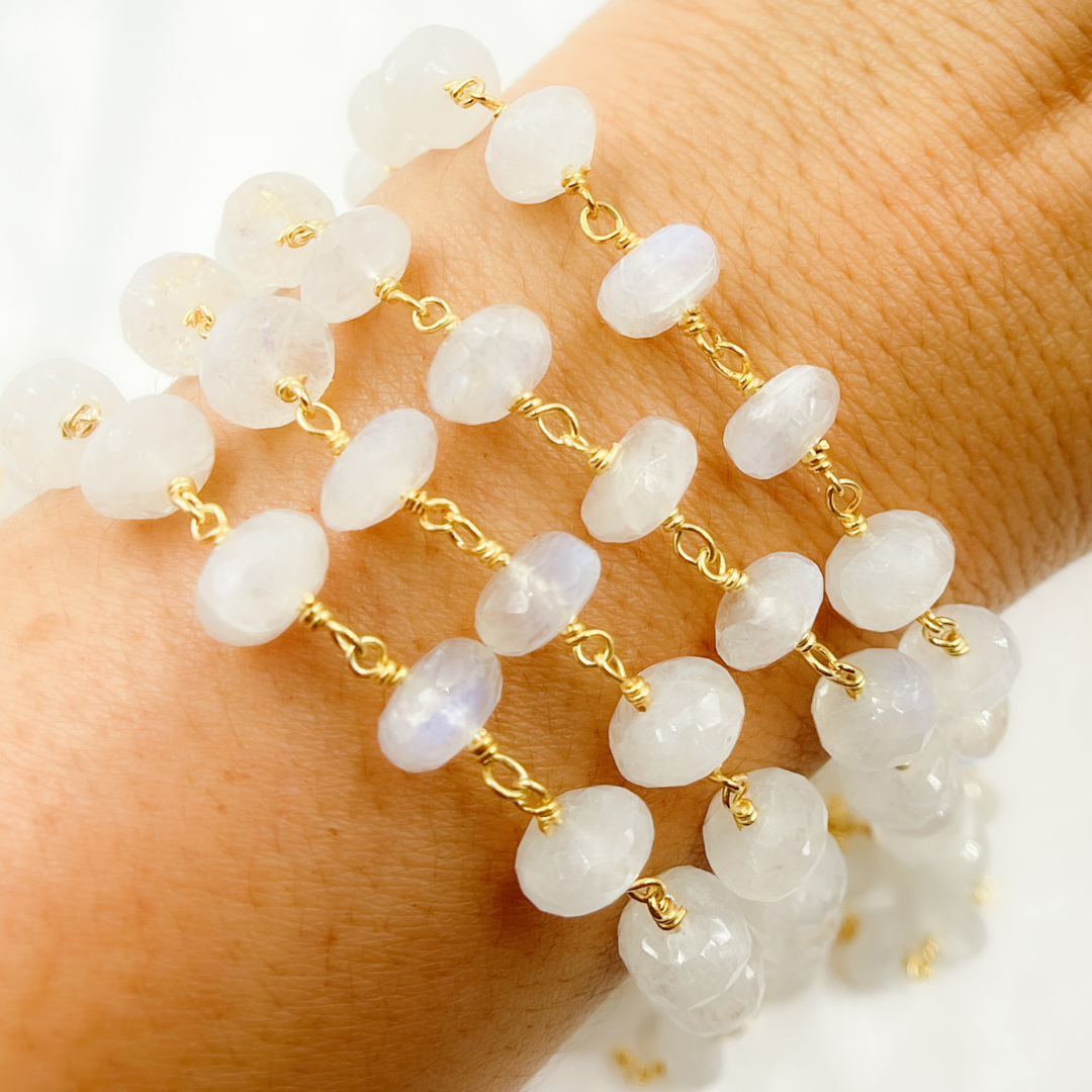 White Rainbow Moonstone Gold Plated Wire Chain