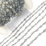Load image into Gallery viewer, Labradorite Ball Stone Black Rhodium 925 Sterling Silver Wire Chain. LAB59